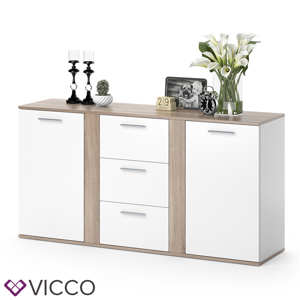 VICCO Sideboard NOVELLI Highboard weiß sonoma Kommode Anrichte Schrank 2 Türen