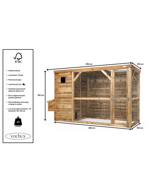 Voldux Kippenhok Toon Links - Kippenhok - 300x120x190 cm Naturel