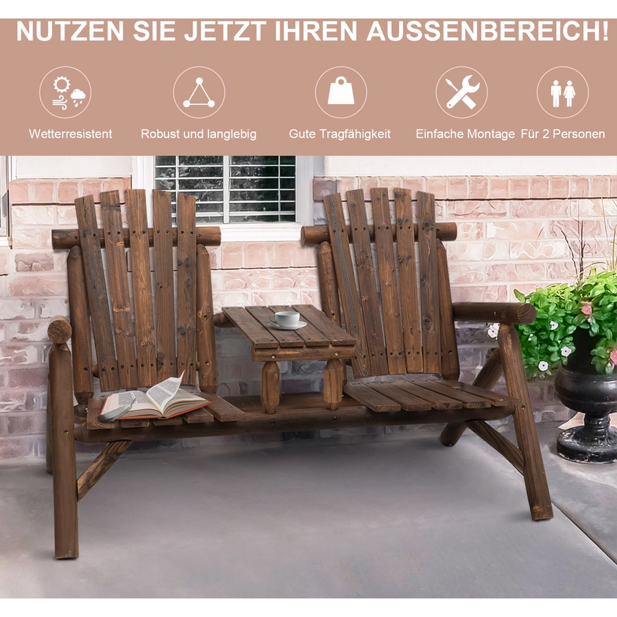 Outsunny Gartenbank mit Tisch braun