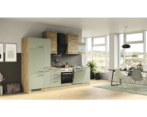 Flex Well keukenblok met apparatuur Cara 310 cm groen eiken mat gedemonteerd omkeerbaar model 00012745
