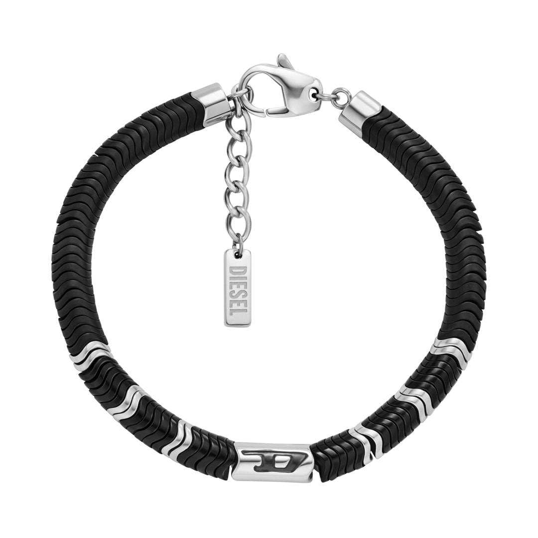 Diesel Armband Oval D Logo Beaded Hämatit Schwarz