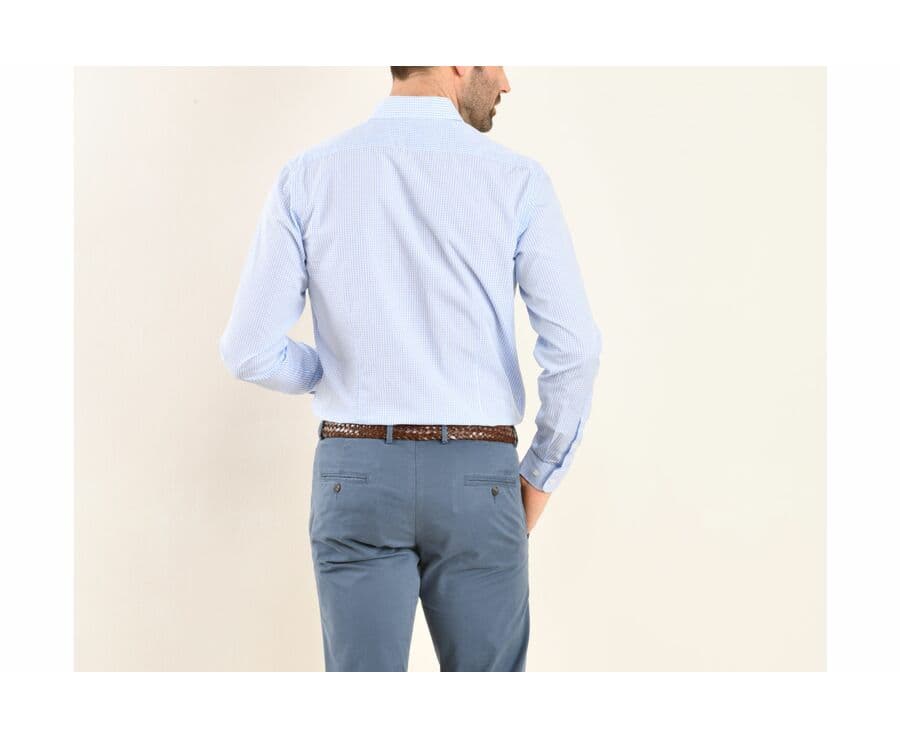 Chemise blanche à carreaux bleus clairs - Col français - ALFIERO