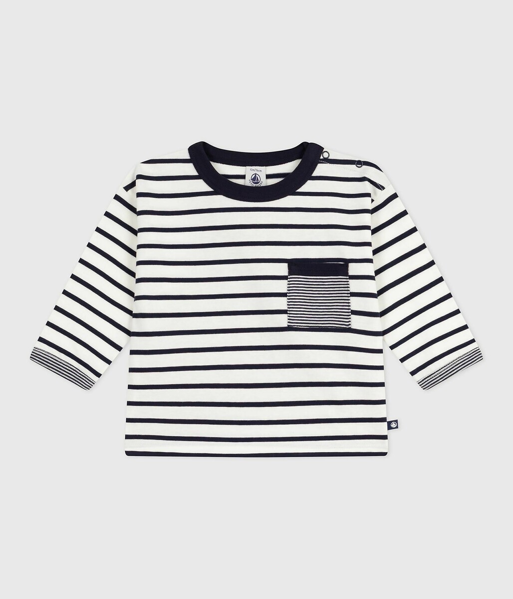 PETIT BATEAU<br>Camiseta de algodão com listras e mangas compridas
