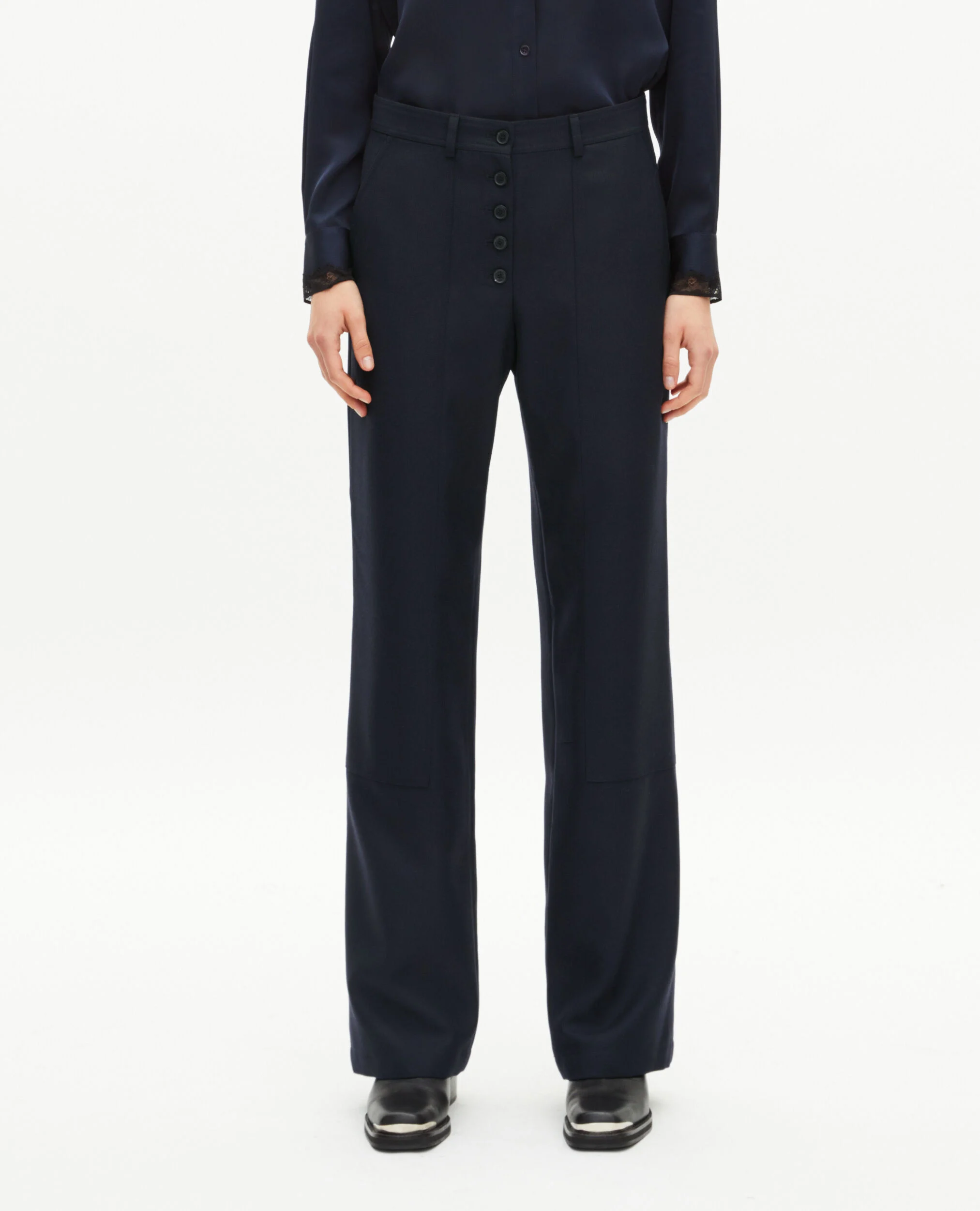 Pantalon droit à boutons marine