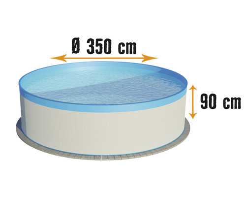 Opzetzwembad van staalwand Planet Pool rond Ø 350x90 cm zonder accessoires wit met blauwe overlapping