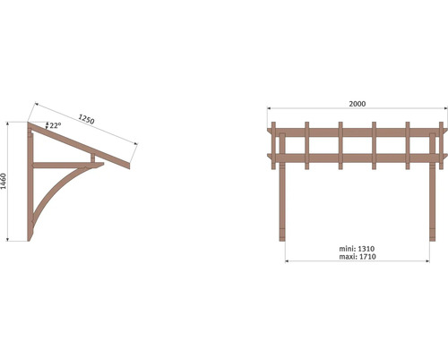 RORO luifel BRIXEN 2000x1200x1460 mm sparrenhout onbehandeld