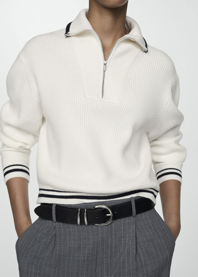 MANGO Striped sweater with zip Light beige