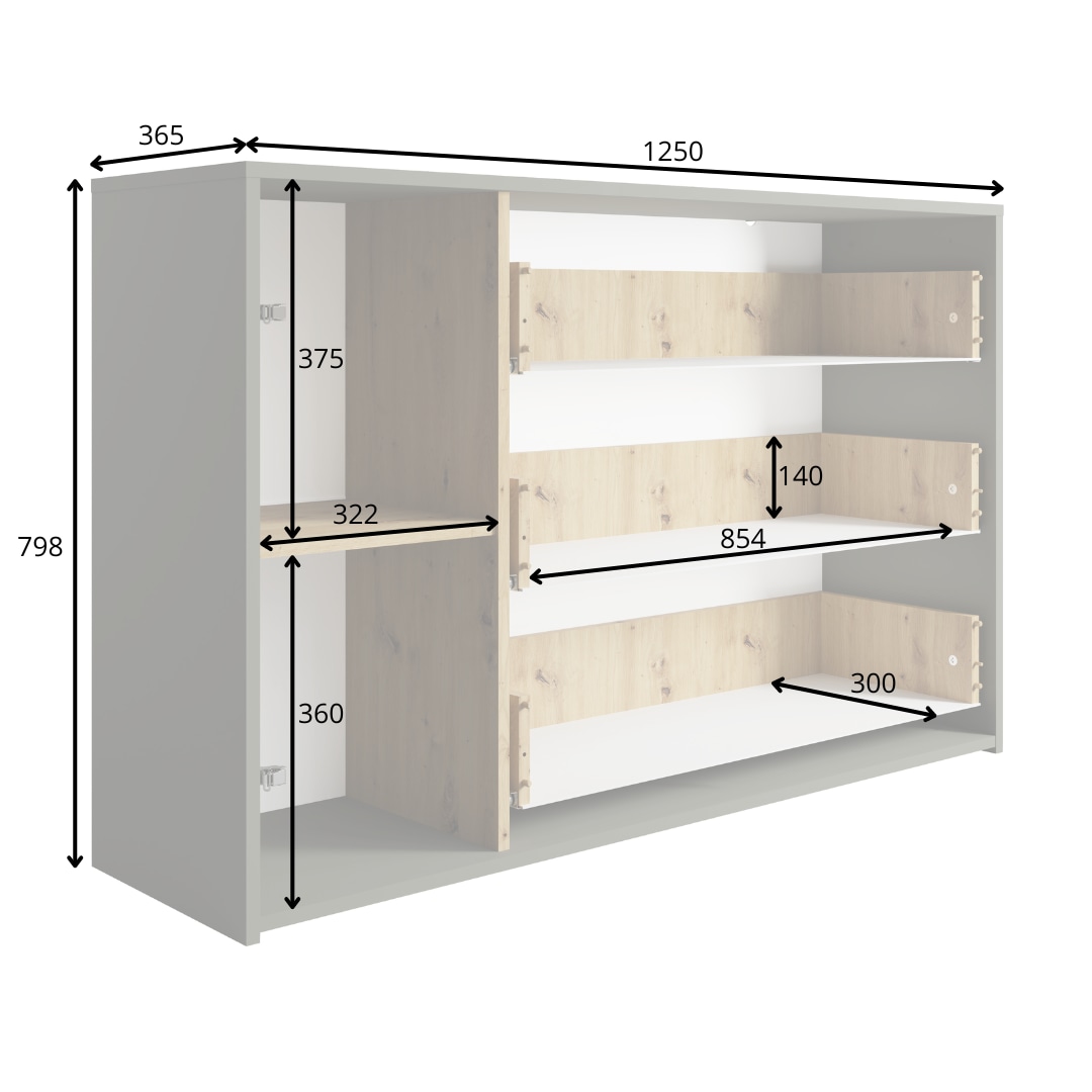 Home affaire Kommode »Kommode Loreto mit 3 Schubladen und eine Tür, B/T/H 125/36/80 cm« Kommode mit Schubladen und Drehtür sowie MDF-Lamellen