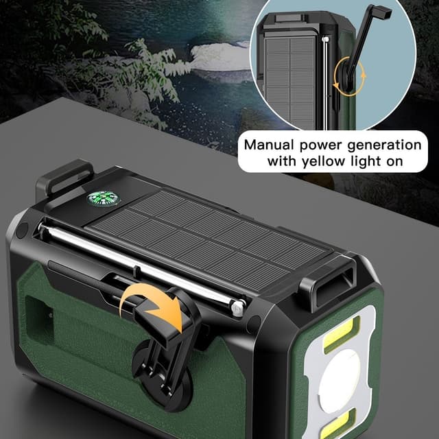 håndsving Radio 12000mAh Power Bank Batteri lommelygte Solar opladning