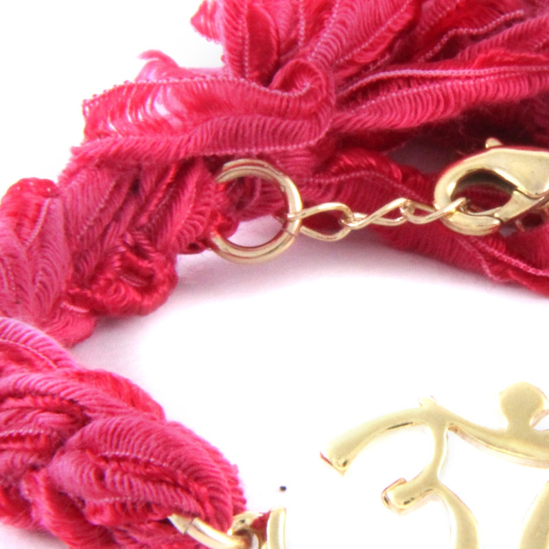 Ettika - Bracelet Om en Or Jaune et Coton Rubans Tressés Roses