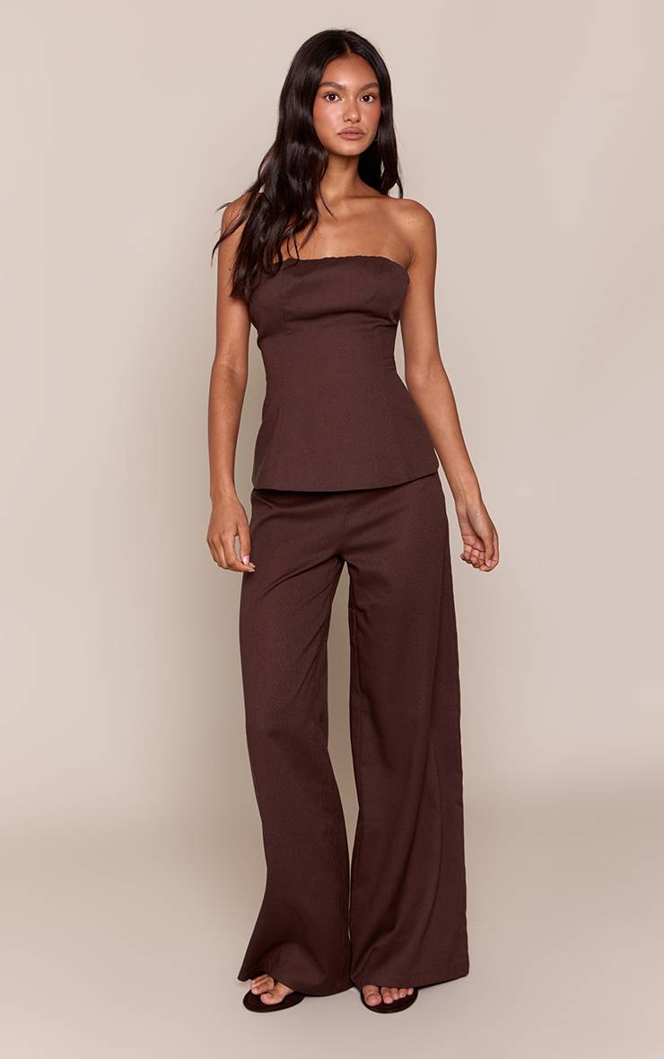 Chocolat Haut Bustier Péplum En Lin Ensemble Coordonné