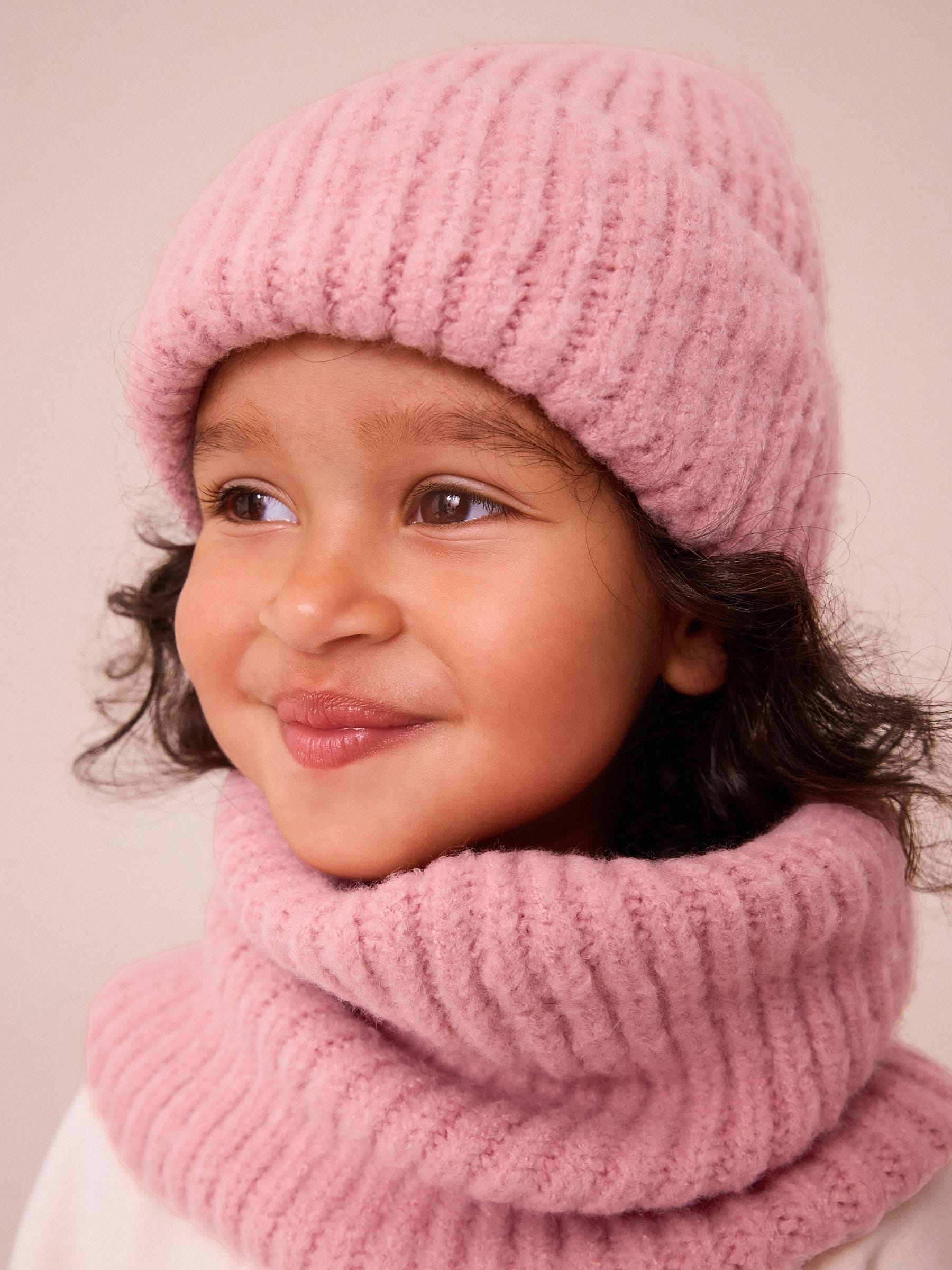Roze - Chunky ribgebreide colsjaal (1-16jr)