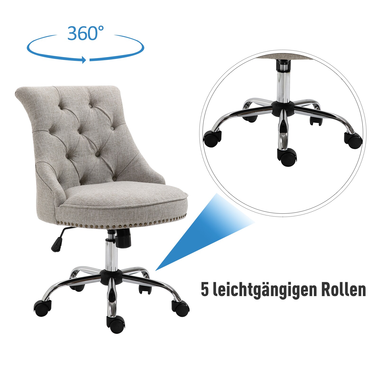 HOMCOM Polsterstuhl mit Chesterfield-Lehne hellgrau 54 x 65,5 x (84-91) cm (BxTxH)