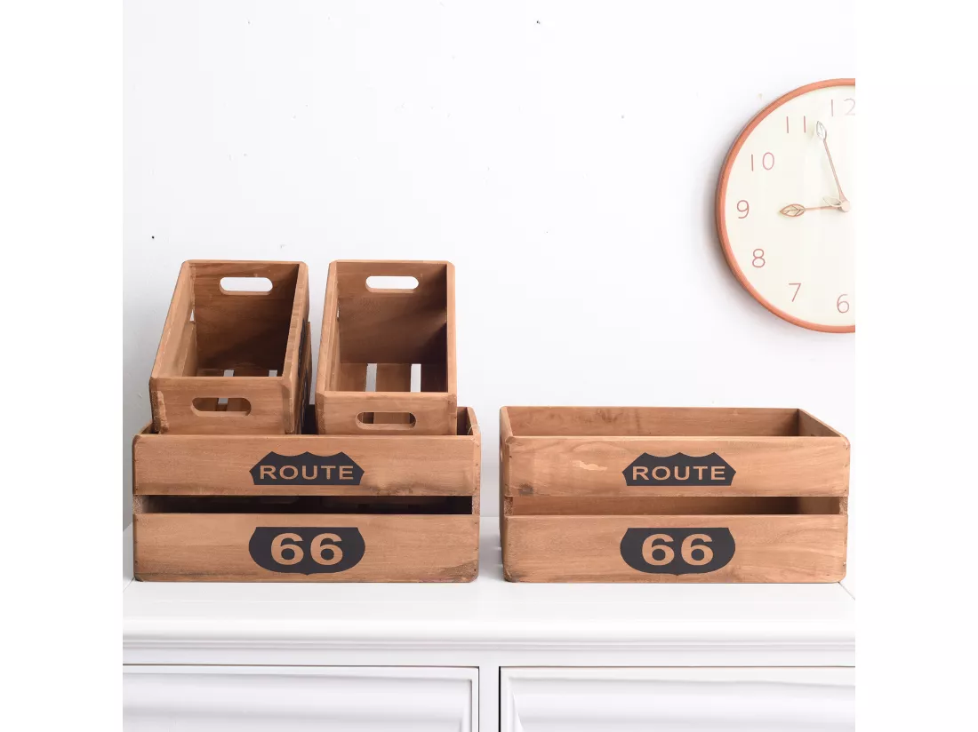 Lot De 4 Caisses Boites Bois Marron Shabby Vintage 15x35x22