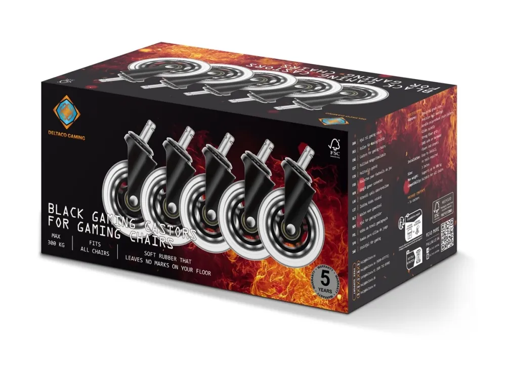 DELTACO GAMING - Styrehjul - 7.62 cm - sort (pakke med 5)