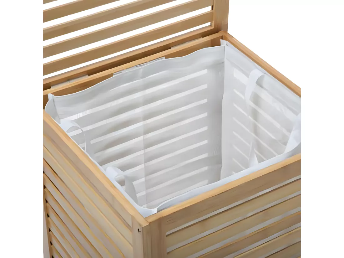 Panier à linge en bambou naturel - L.40 x l.40 x H.58 cm