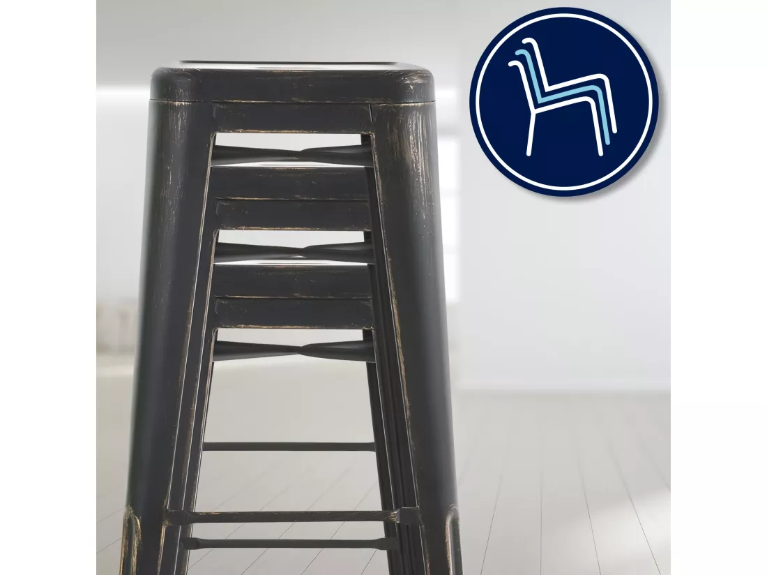 Lot de 4 Tabouret de bar - Métal - Noir-Or - Joshua