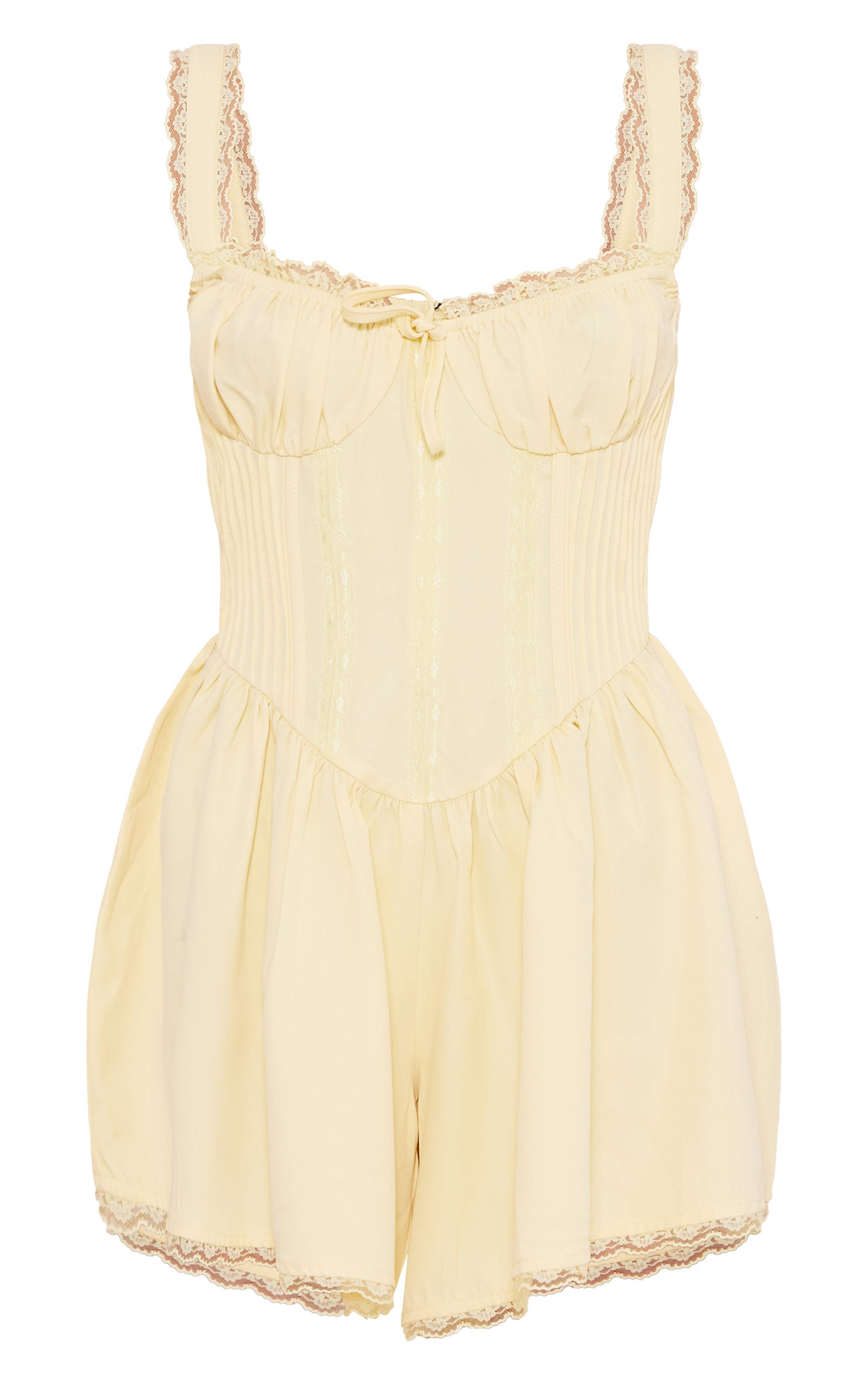 Citron Combishort Tissé À Lacets Style Corset