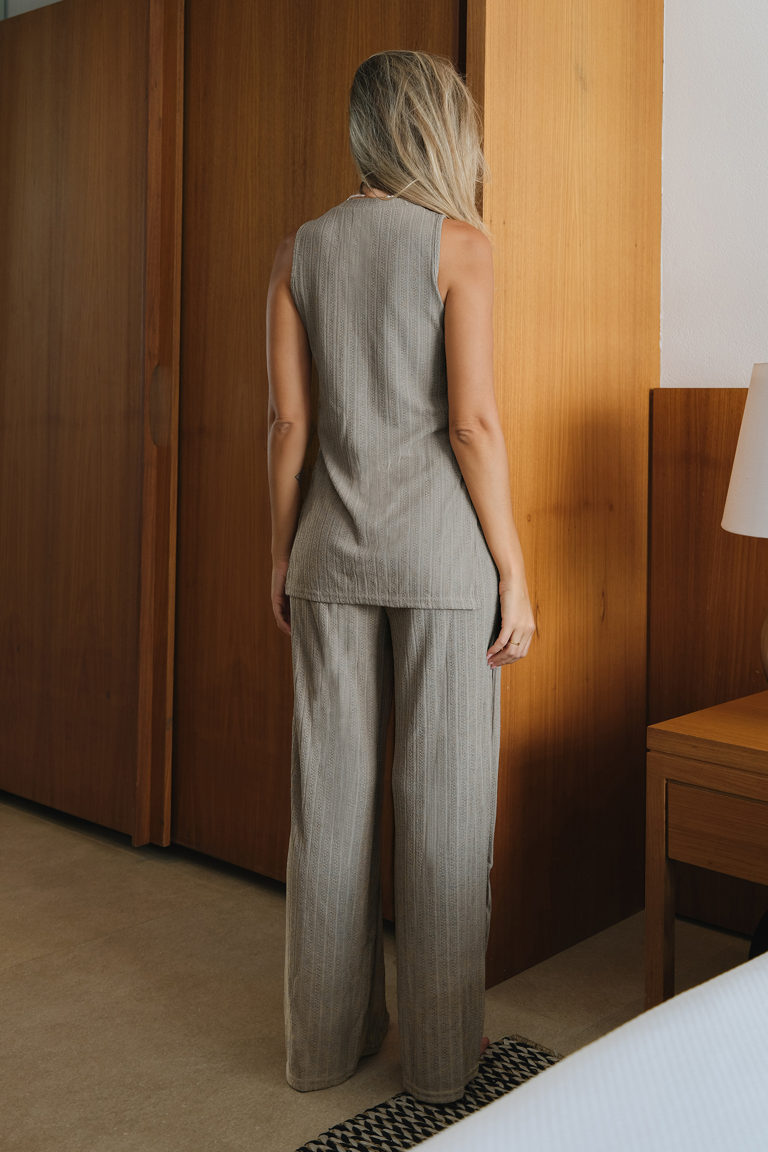 Pyjama sans manches en tricot côtelé gris