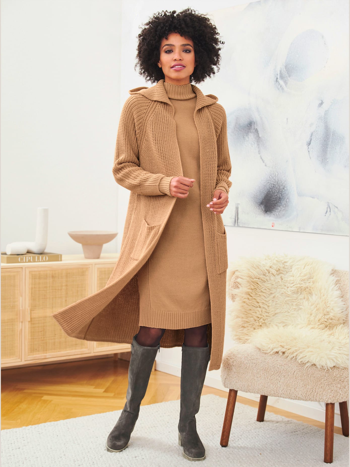 Manteau en tricot grosse maille douce