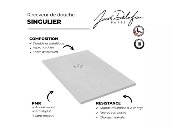 Receveur de douche 120 x 90 JACOB DELAFON Singulier neoroc rectangle blanc