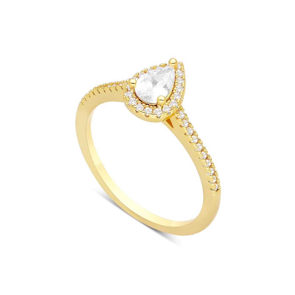 Bague Solitaire Dorée En Forme De Goutte