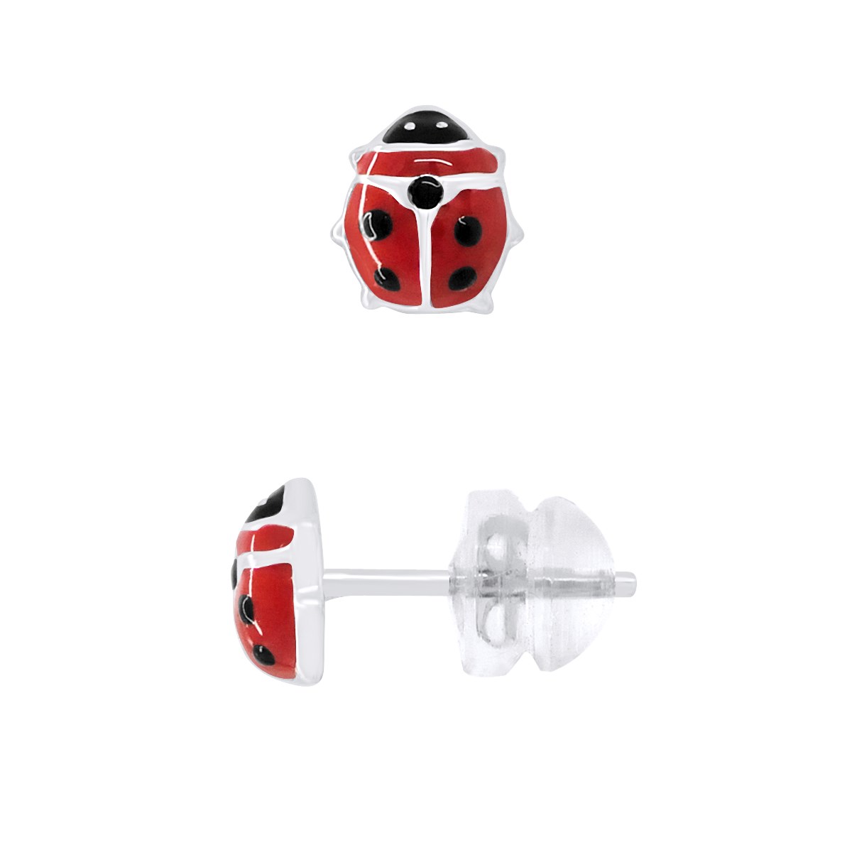 Boucles d'Oreilles COCCINELLE ROUGE - Or Blanc
