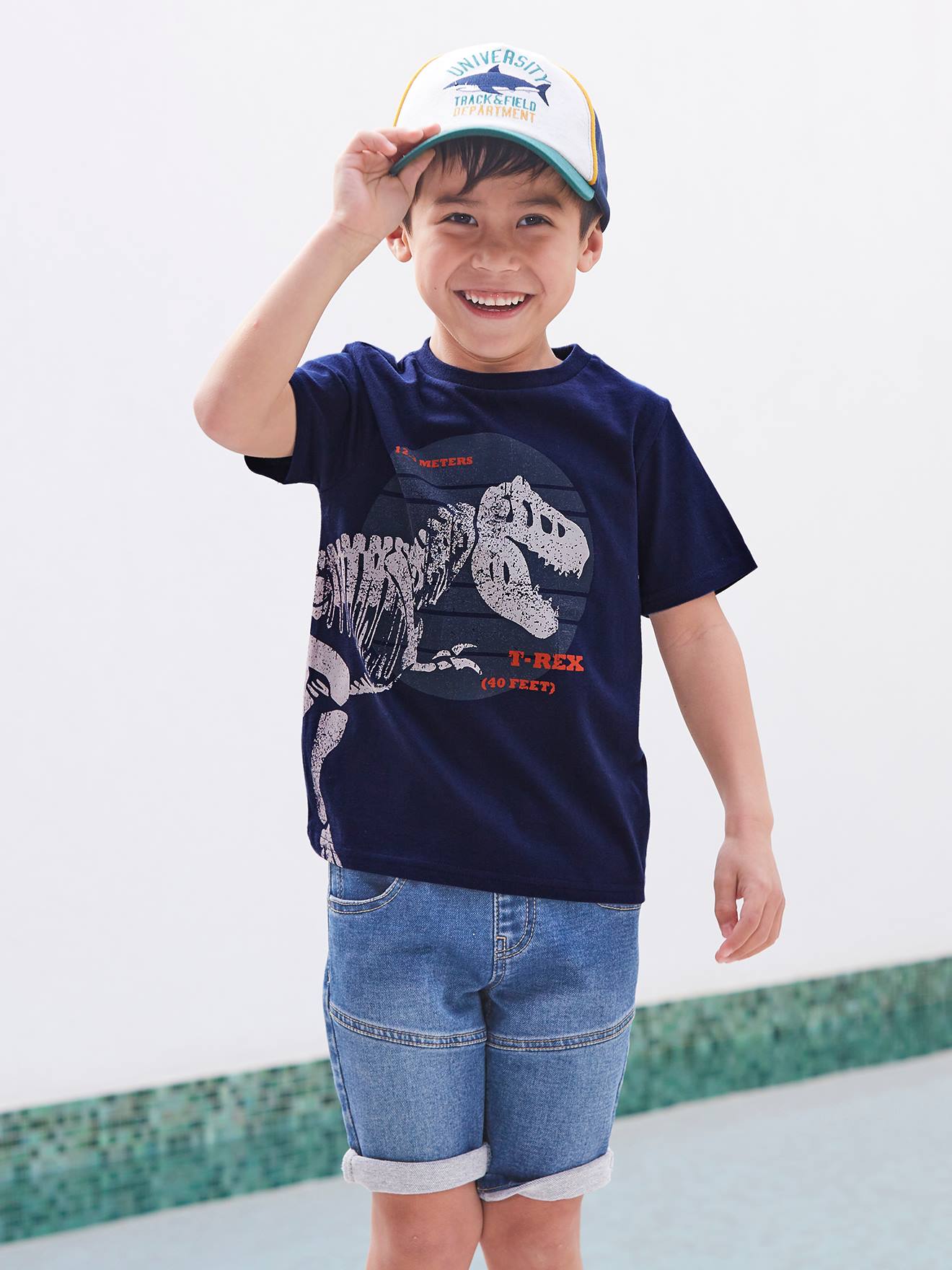 Camiseta com estampa de dinossauro gigante, para meninos, verde menta