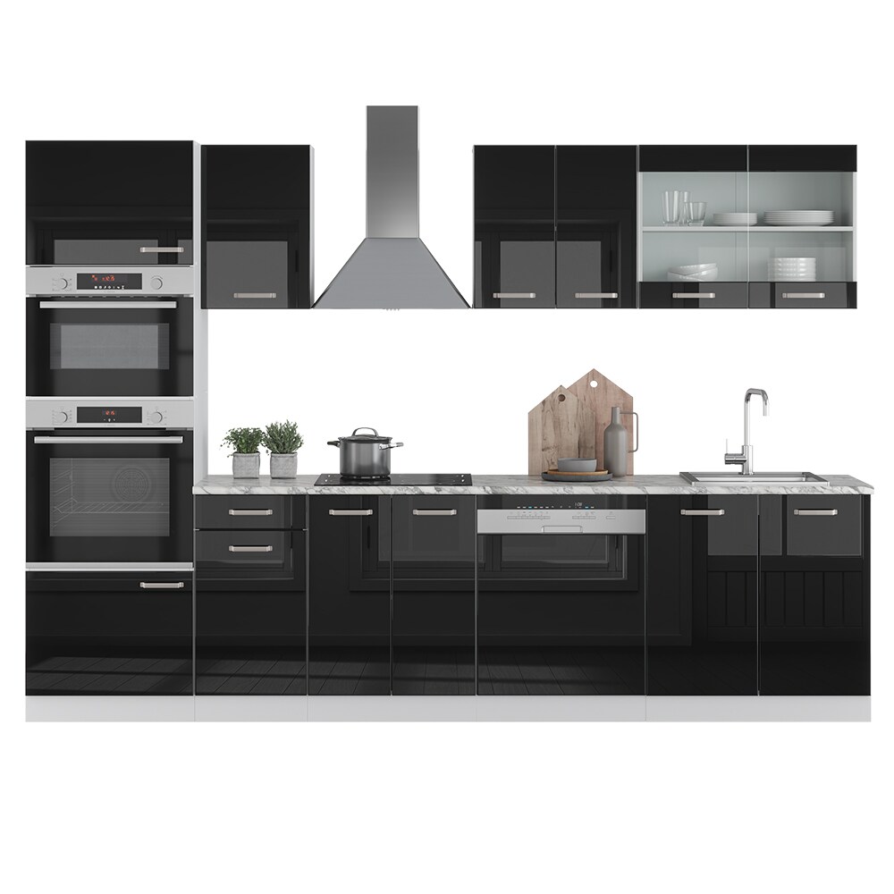 Vicco Küchenzeile R-Line Solid Weiß Schwarz 300 cm Arbeitsplatte modern Küchenschränke Küchenmöbel