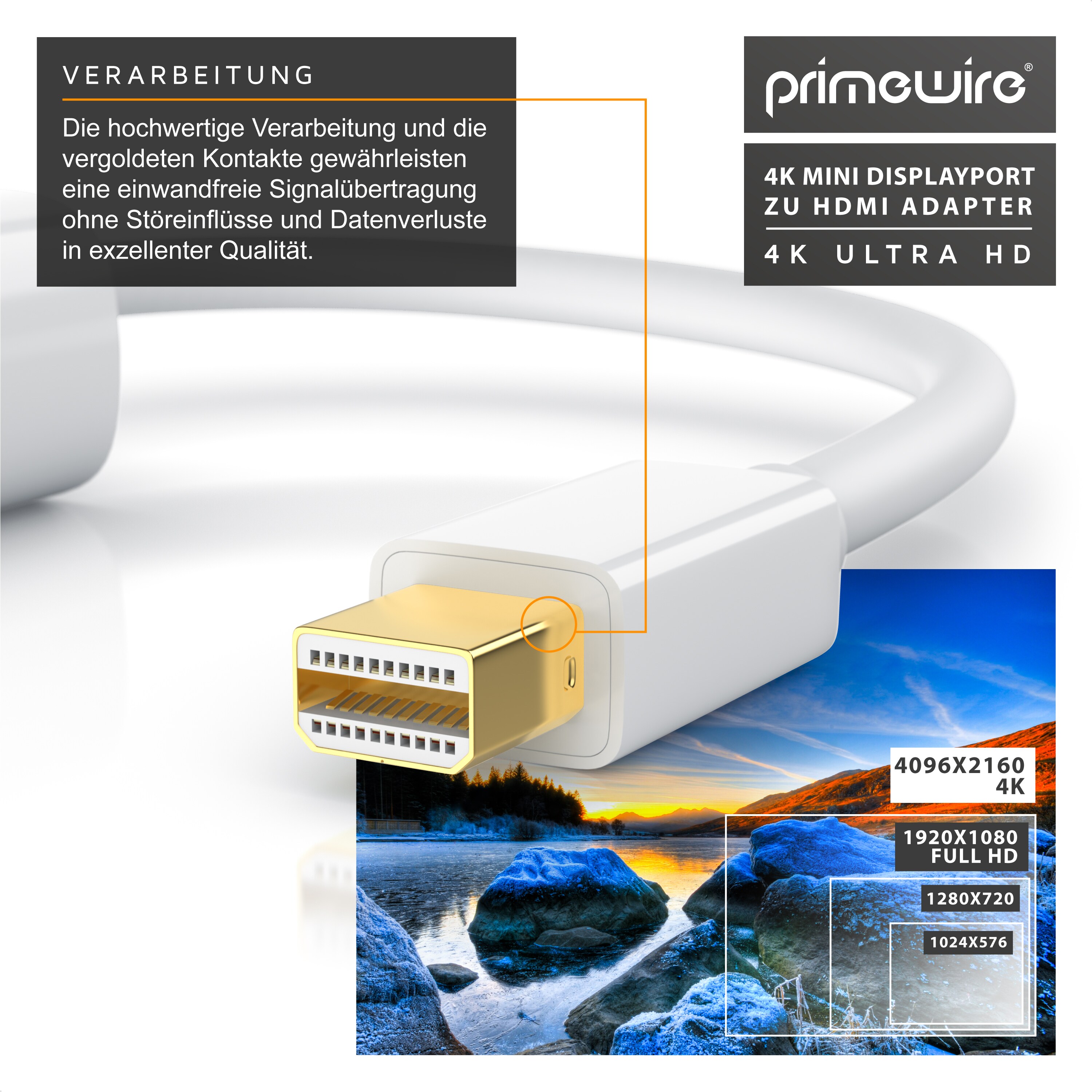Primewire Mini DisplayPort zu HDMI Adapter, Ultra HD 4k MiniDP zu HDMI Buchse Monitor Konverter, Adapterkabel