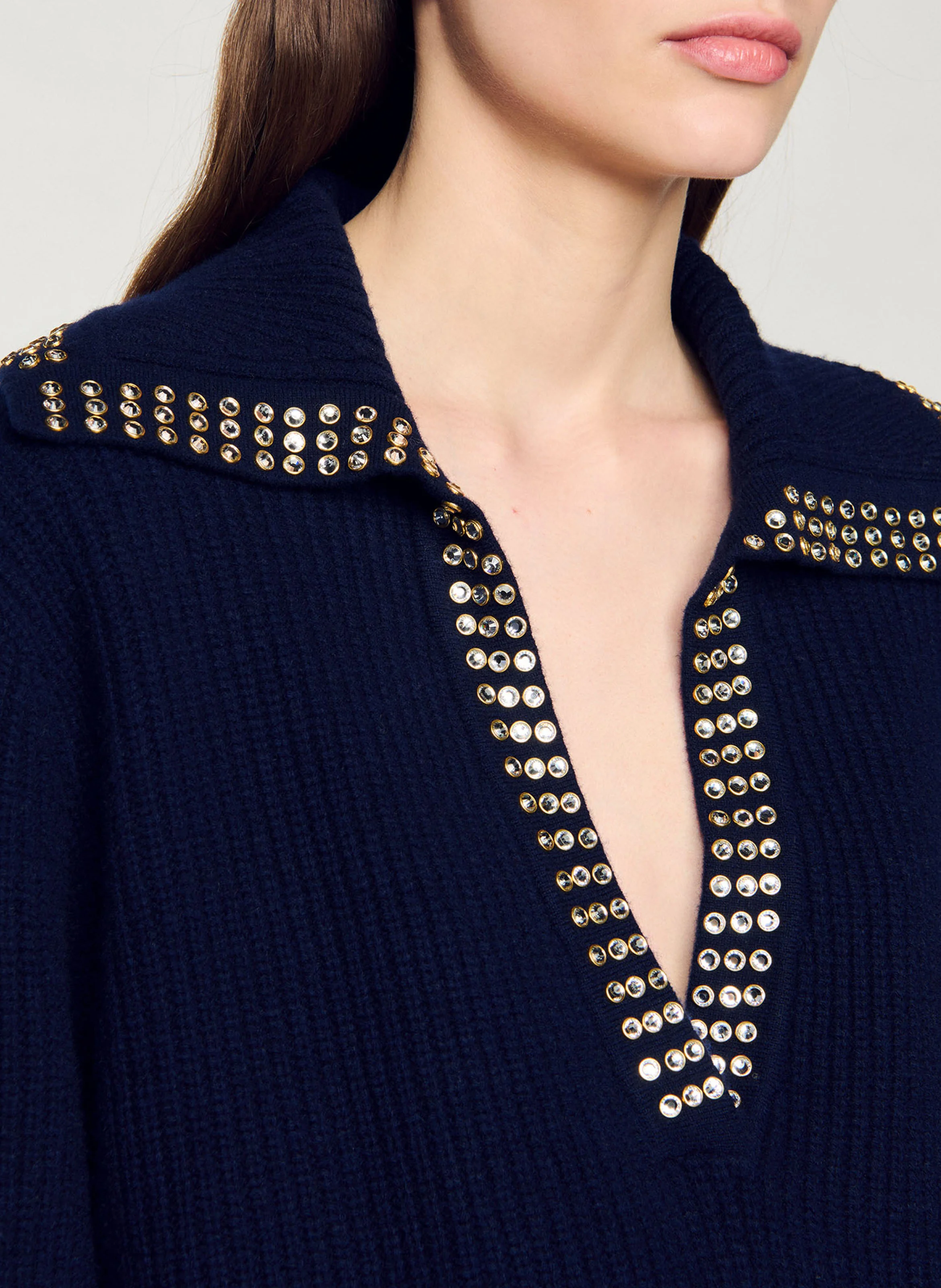 Pull col vareuse en maille côtelée | Bleu