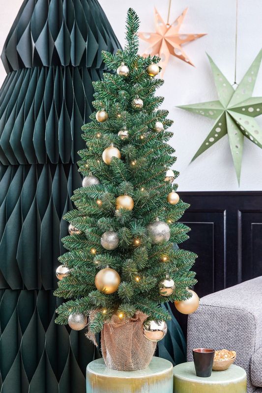 Black Box Trees Gerlos - Smalle Kunstkerstboom in Pot - Groen - H120 x Ø51 cm - Warm Witte LED Verlichting