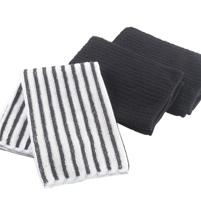 3 TORCHONS 40X40 CM MICROFIBRE CUISTOT NOIR 2 UNIS 1 RAYE