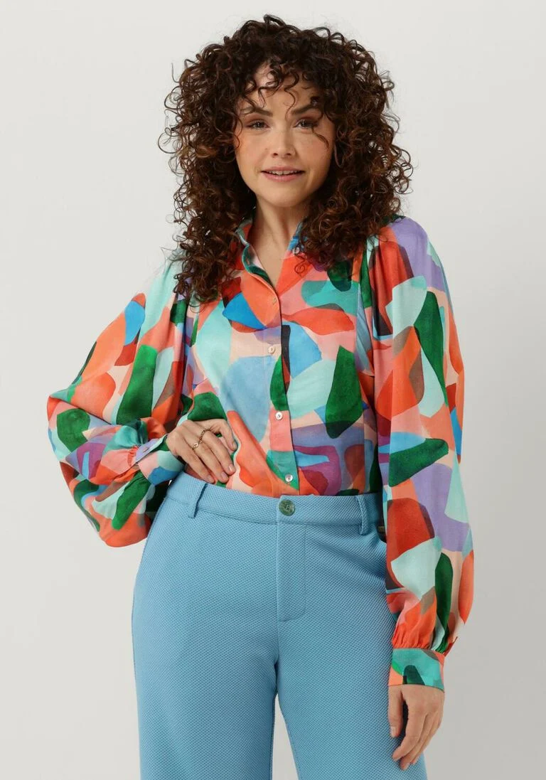 POM AMSTERDAM blauwe pom amsterdam blouse elements 7154