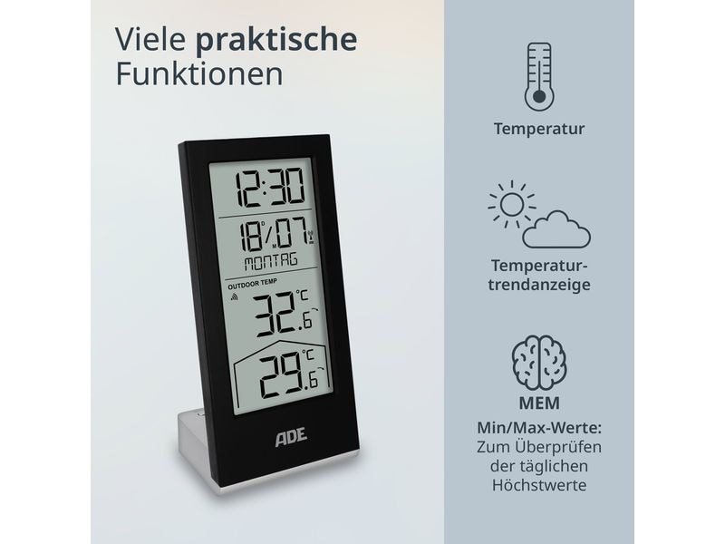 ADE Wetterstation mit Funk-Aussensensor Schwarz Wetterstation mit Funk-Aussensensor