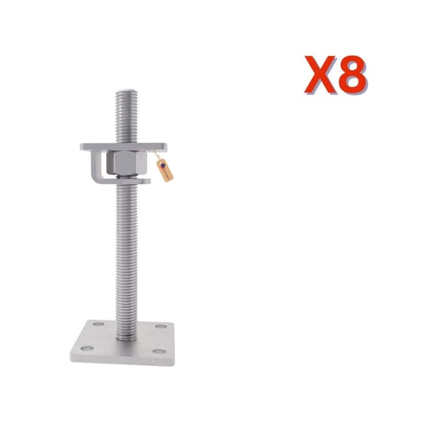 Søylesko justerbar med plate, krok og løs mutter M30x250 varmgalvanisert, 8 stk