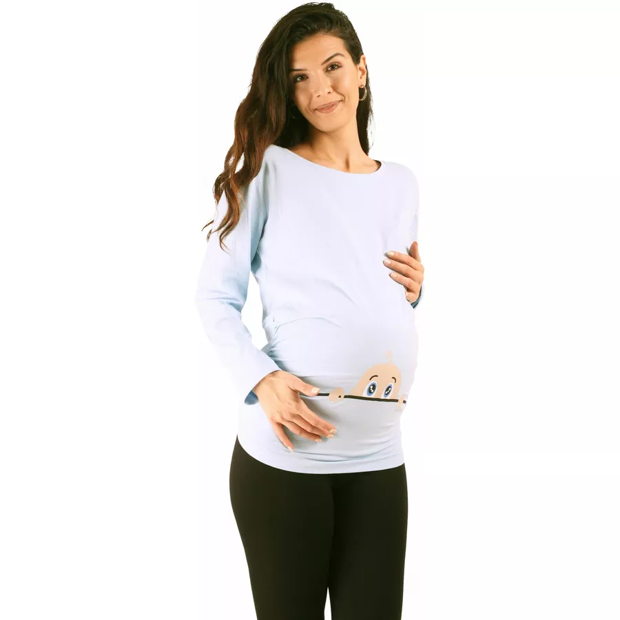 M.M.C. Umstandslangarmshirt Neugieriges Baby mit Motiv Babyblau
