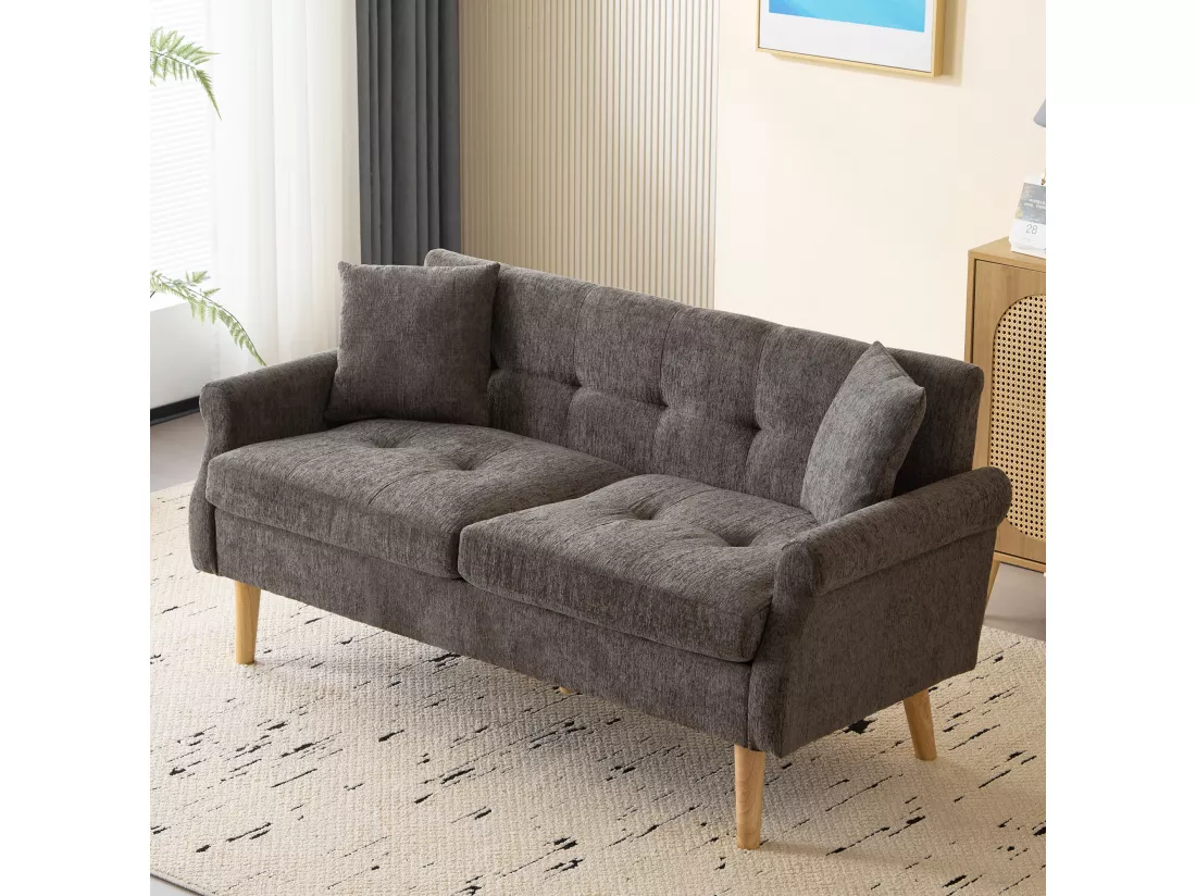 Haobosic - Canapé Double en Tissu Chenille Moderne avec Coussins Épais, Design Ergonomique, Pieds en Bois Massif - Parfait pour Salon