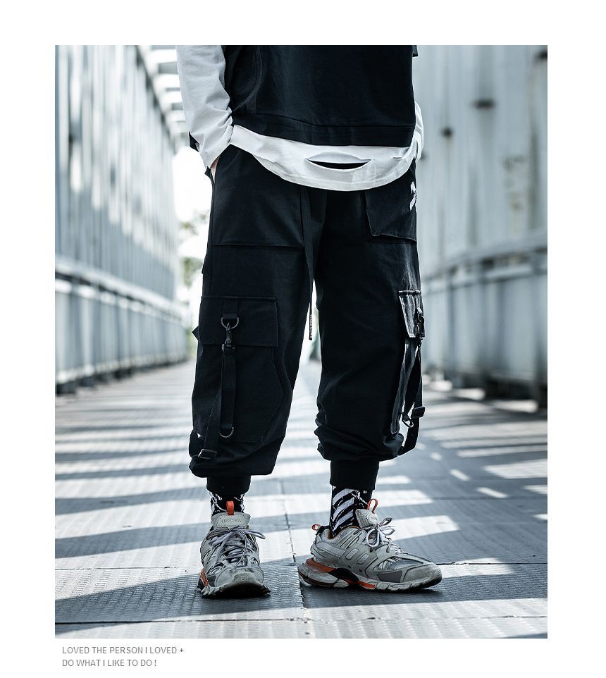 GRAYCIOUS - Mid Rise Cross Straps Buckled Cargo Baggy Pants