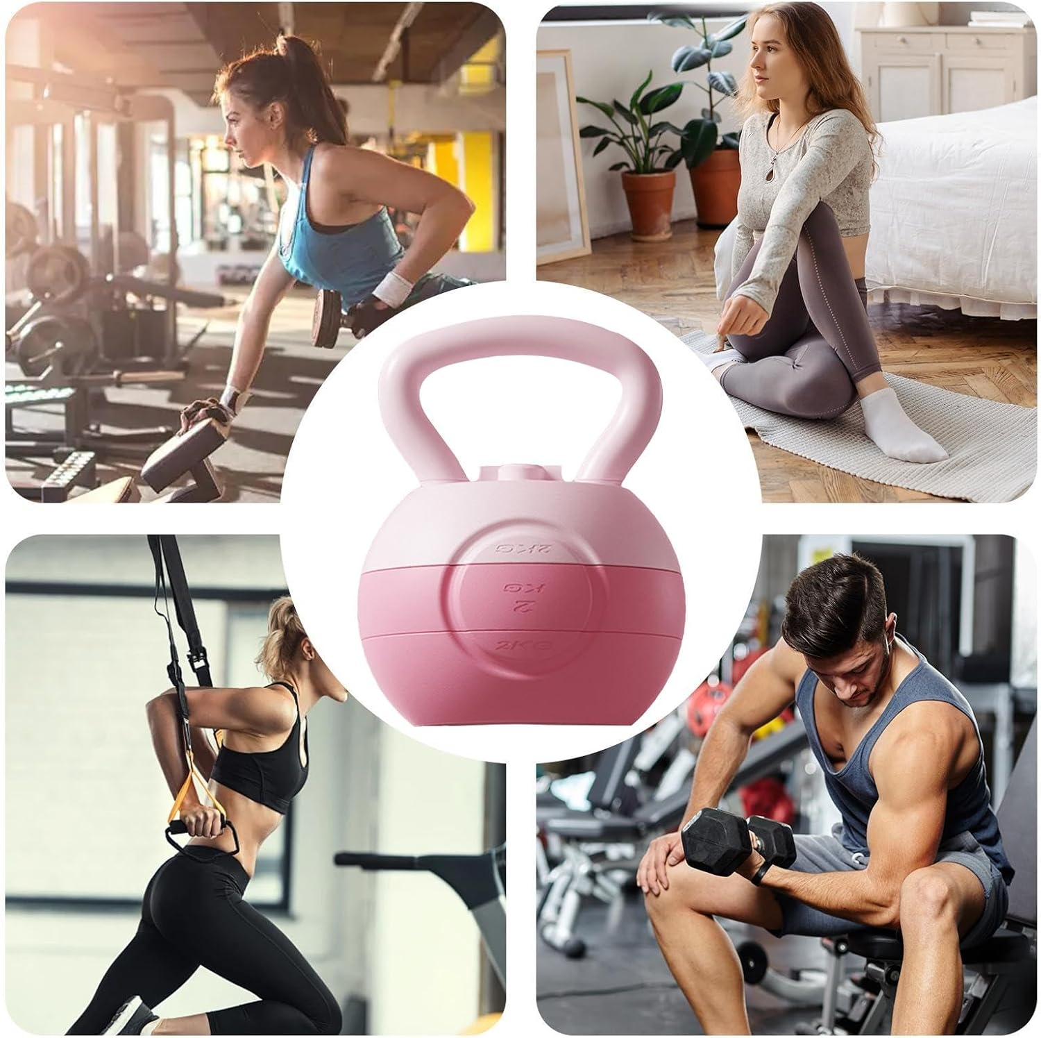 (2-6kg) Befüllbare Kugelhantel Fitness Kettlebell Sport Gewicht mit Wassertank - Rosa
