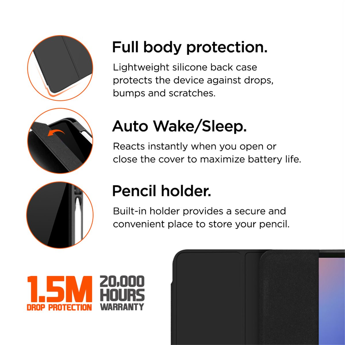 Samsung Galaxy Tab S10 FE  Plus Smart Cover Hülle Storm 250m Classic S-Pen Halterung (EGSR00262) - Schwarz