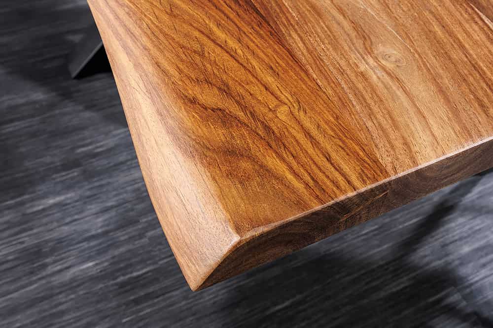 Massivholz Esstisch MAMMUT 200cm braun Sheesham schwarzes Gestell Baumkante stone finish