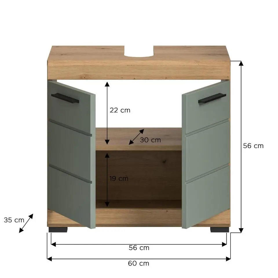 Hioshop Scout wastafel 2 deuren- 2 lades salvie decor- eiken decor