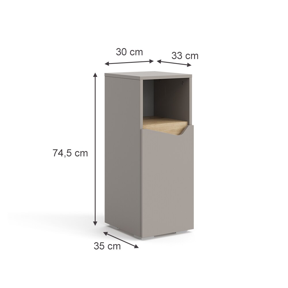 Vicco Midischrank Marelle Greige Eiche 30 x 74,5 cm mit Tür und offenem Fach