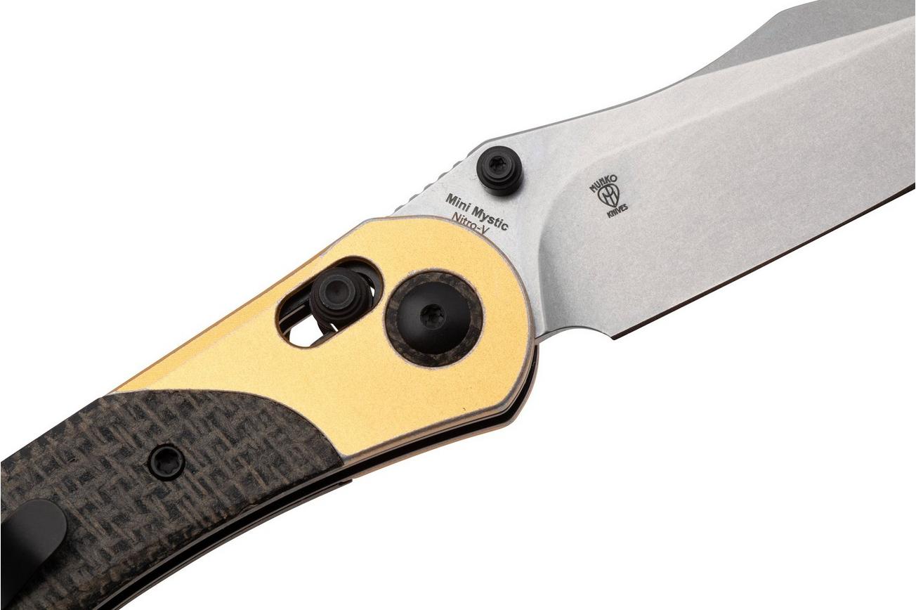 Kizer Vanguard Mini Mystic V3636A2 Satin Nitro-V, Burlap Micarta Aluminium Bolster, zakmes, Paul Munko design