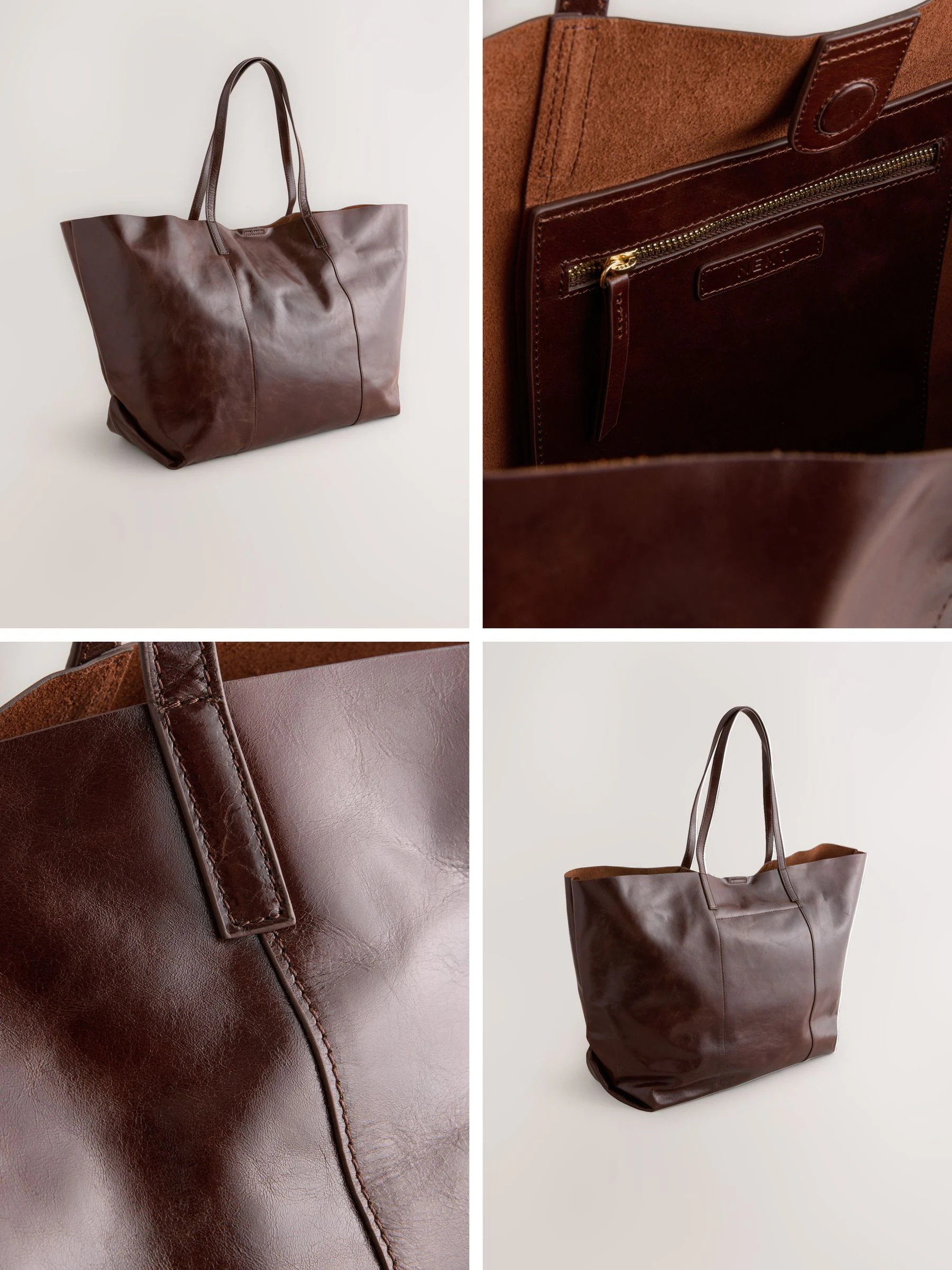 Chocoladebruin - N. Premium grote leren shopper