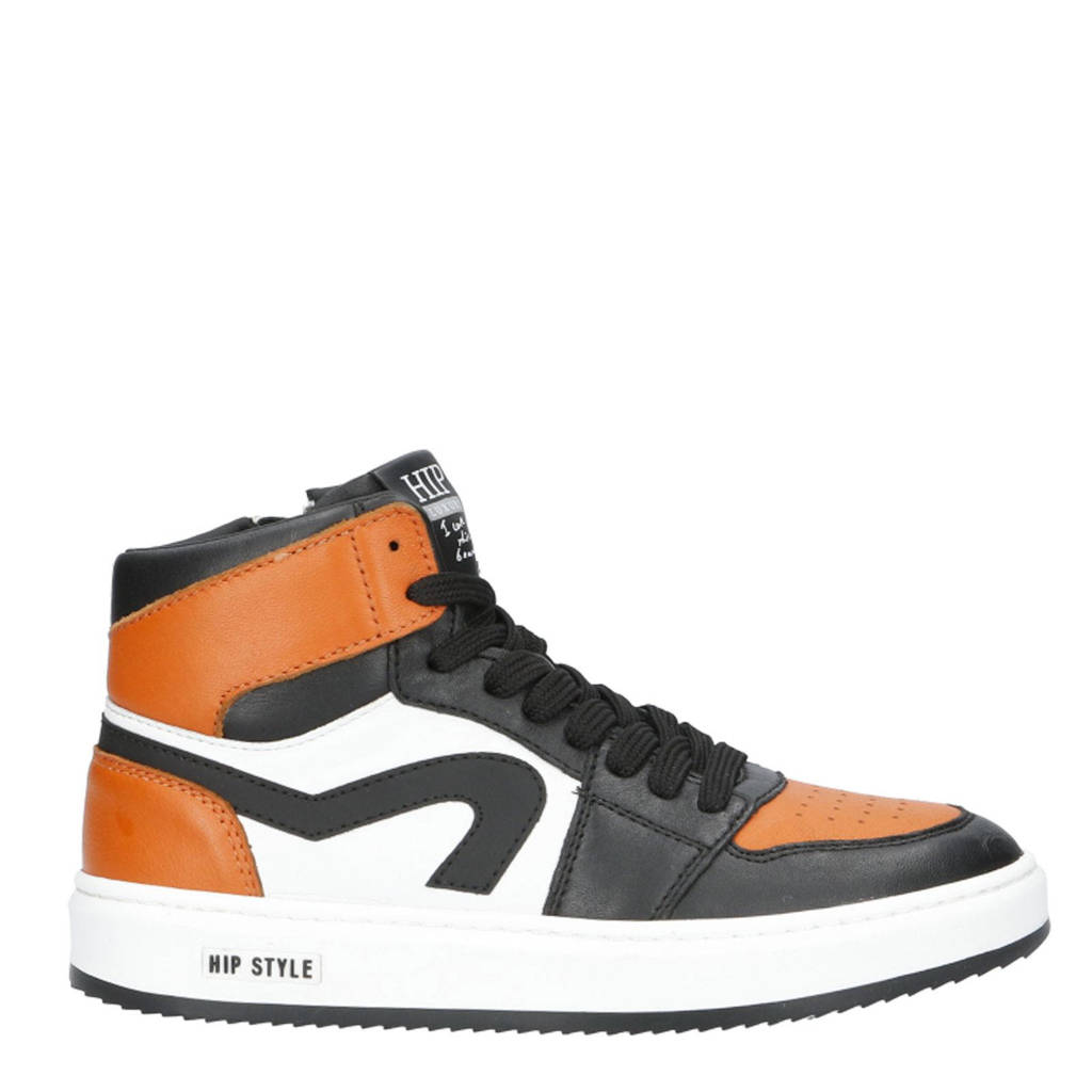 Hip leren sneakers oranje/zwart/wit