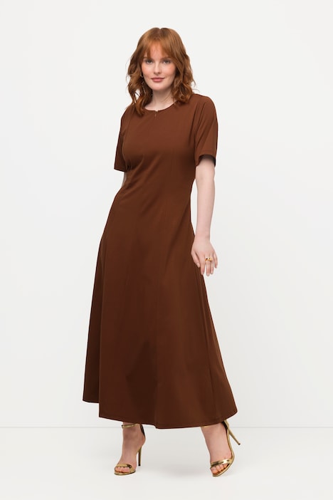 Maxikleid, Ziernähte, A-Linie, Rundhals, Halbarm