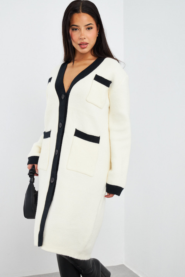 Gilet long bicolore écru/noir
