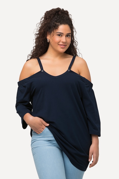 T-Shirt, Carmen-Ausschnitt, A-Linie, Flügel-Halbarm